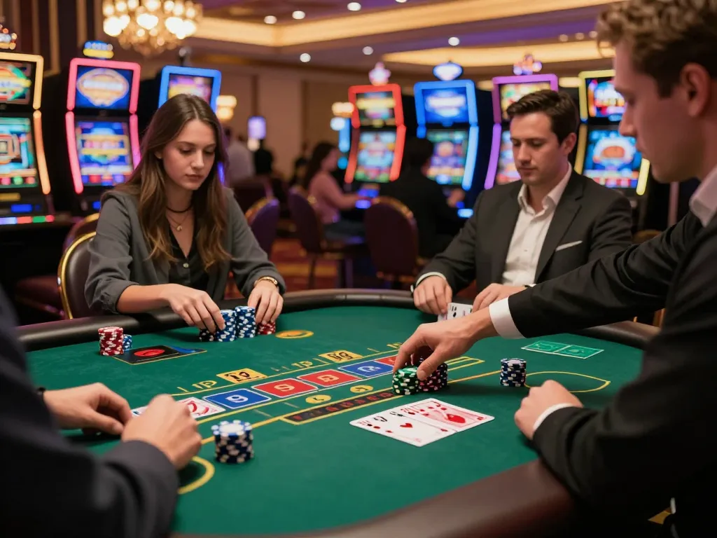 Players engaged in high-stakes blackjack at a glamorous Las Vegas casino showcasing C179 gaming strategies.