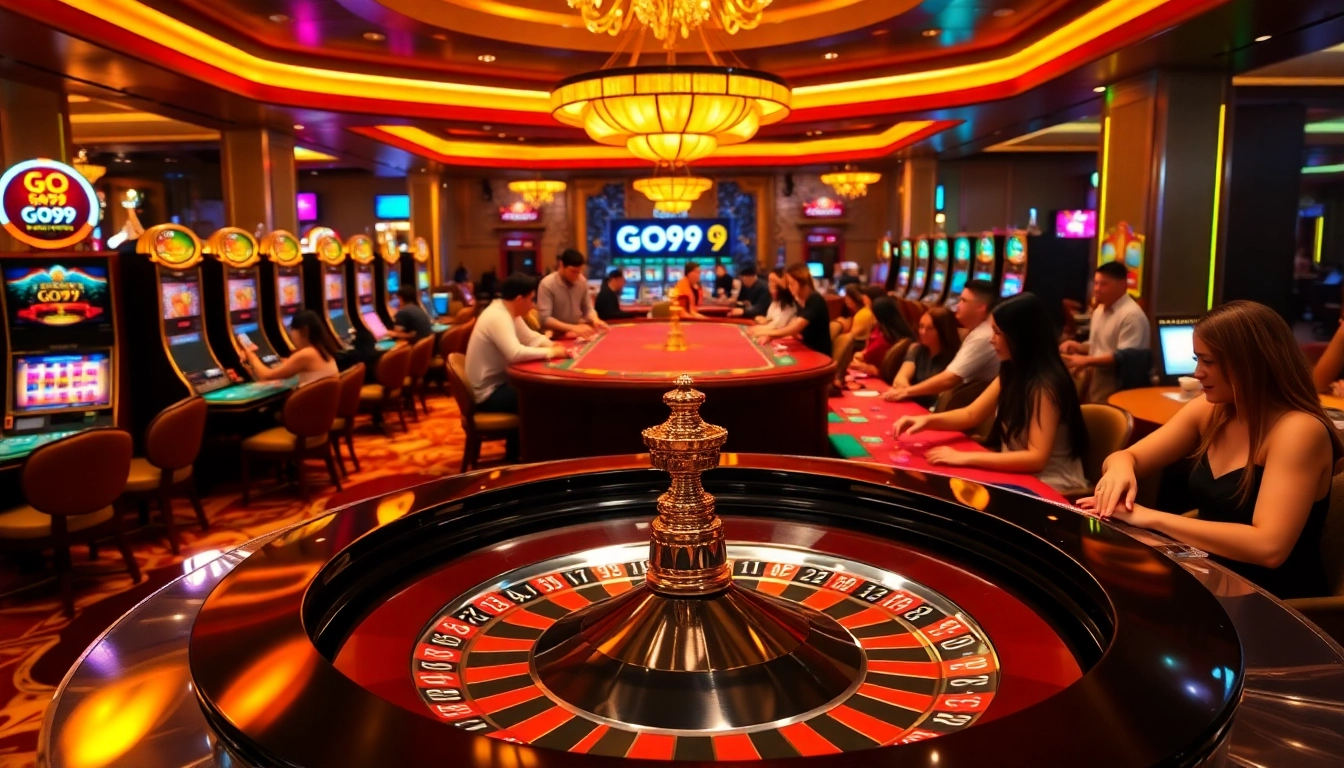 Excited players at the GO99-branded casino table engaging in gambling.