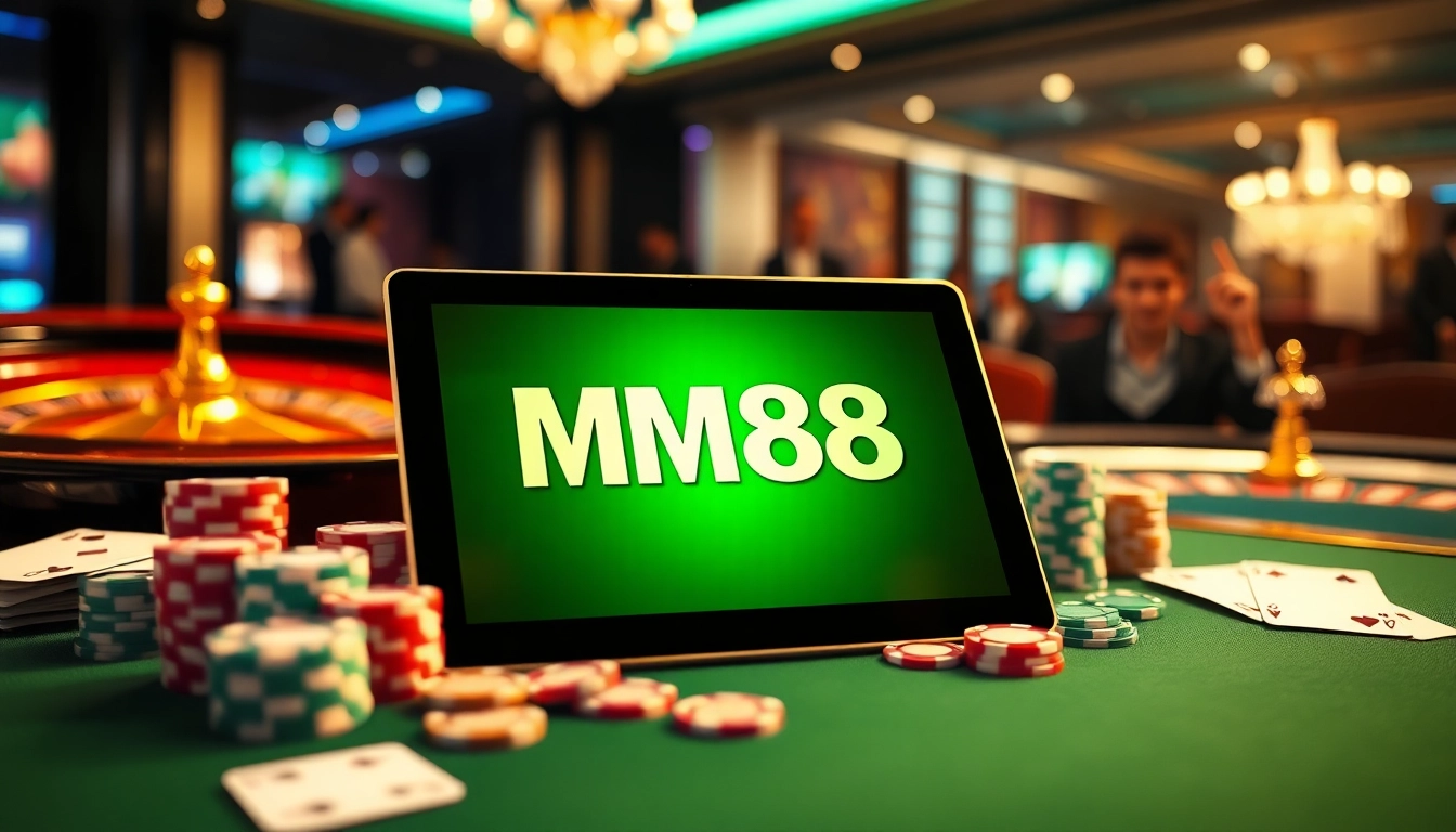 Players engaging in thrilling moments with MM88 at a vibrant digital casino.