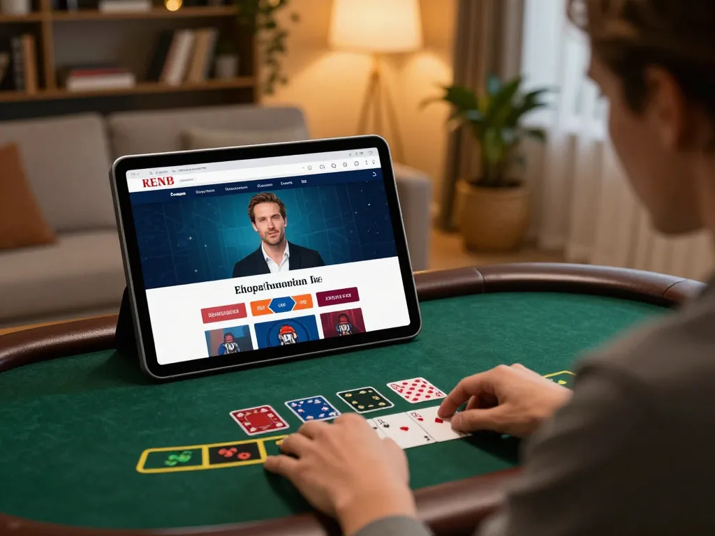 Engaging in a strategic blackjack game on luck8's mobile app from a cozy home setting