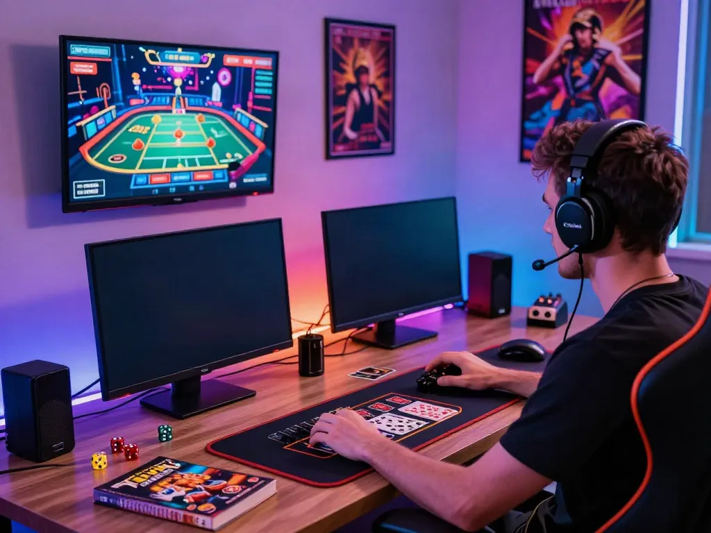 Engaging online casino scene showcasing a player at home enjoying casino not on Gamstop games.