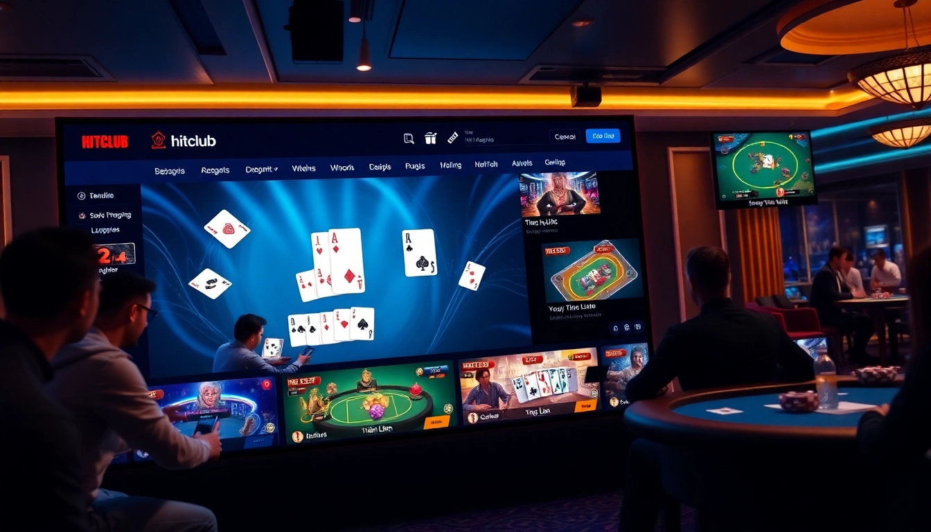Engaging scene of online gaming at hitclub, featuring vibrant card games and excited players.