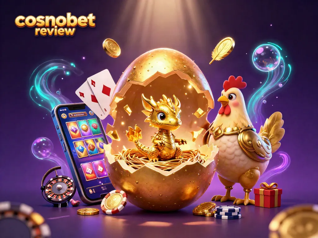 Engage with the cosmobet review showcasing a dragon and casino theme; vibrant slots and poker chips.