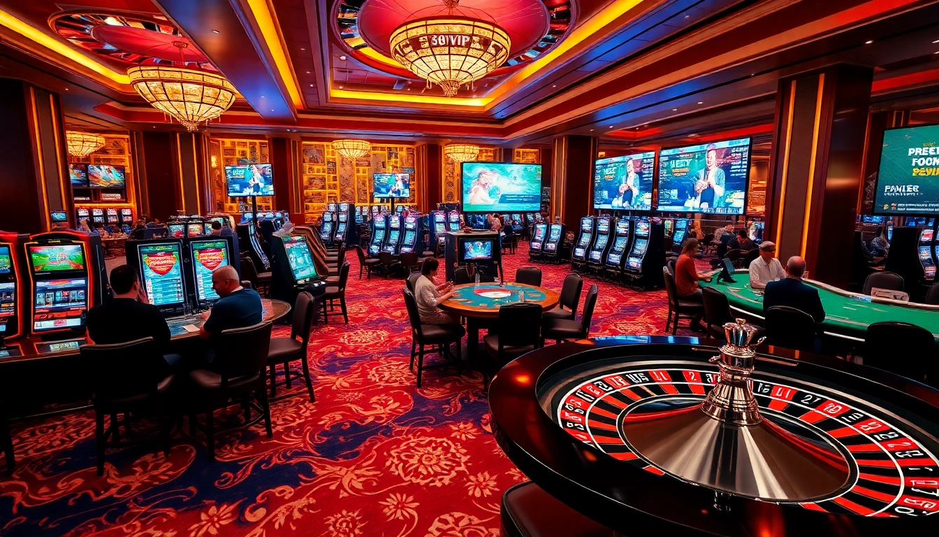 Players enjoying thrilling games at 68VIP casino with vibrant atmosphere and modern slot machines.