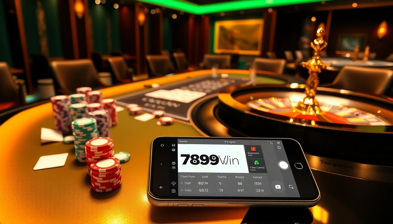 Engage with 789Win’s sleek online casino interface featuring spinning roulette and poker chips