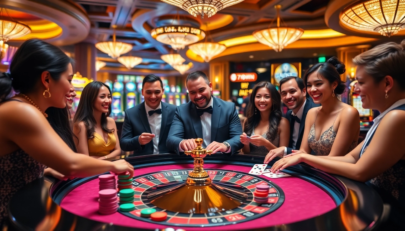Thrilling casino gaming experience at https://78winbiz.com/ with roulette and excited players.