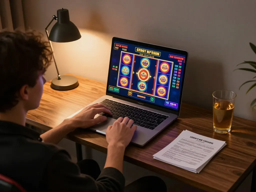 lc88 online gaming setup with a player engaged in live casino action, showcasing vibrant slot graphics