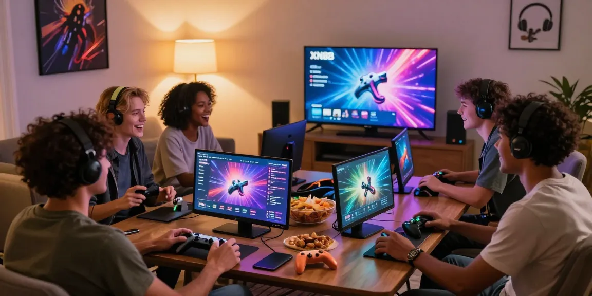 Friends enjoying XN88 gaming night with devices and snacks in cozy living room