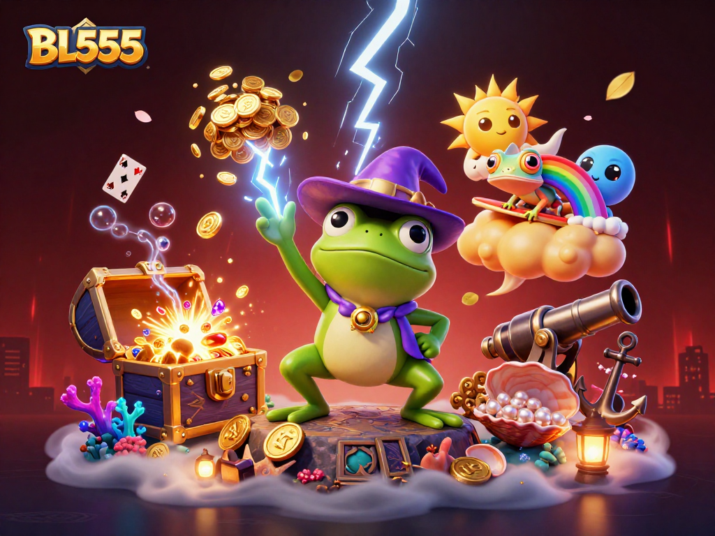Experience the excitement of BL555 with a vibrant 3D illustration featuring a golden coin storm.