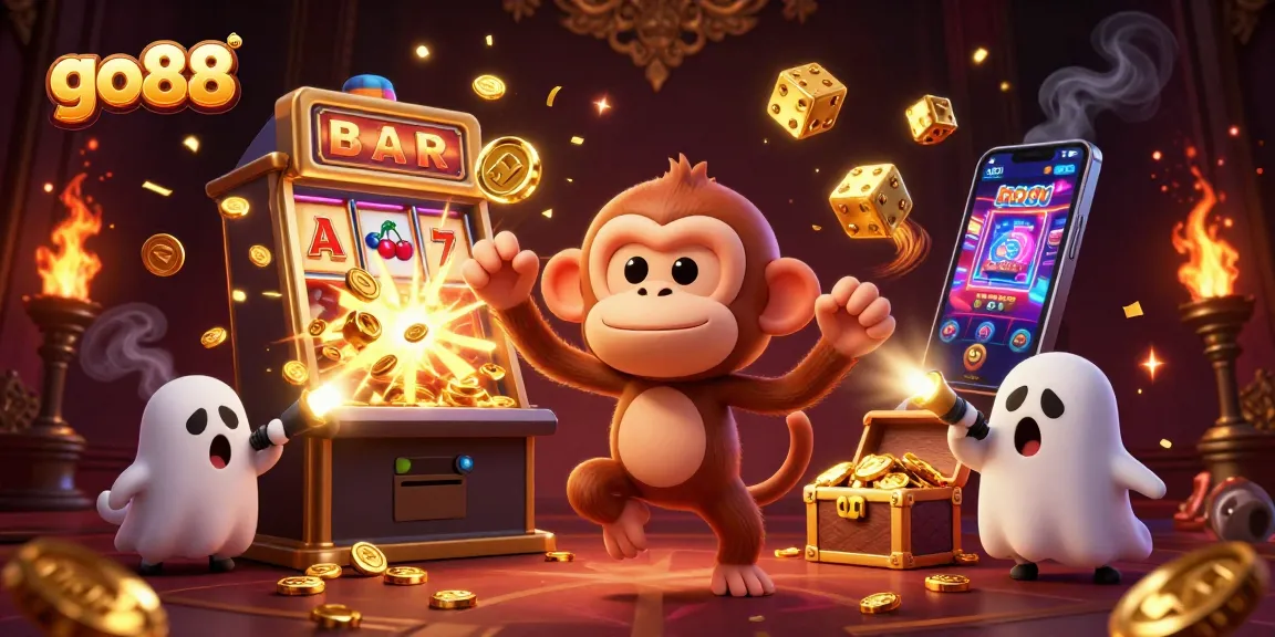 Engage with go88's thrilling jackpot experience as golden elements swirl in a haunted casino.