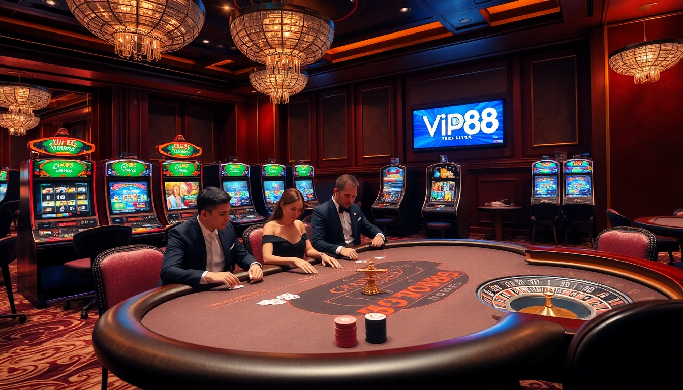 Experience excitement with Vip88 at a high-stakes poker table in a luxurious casino.