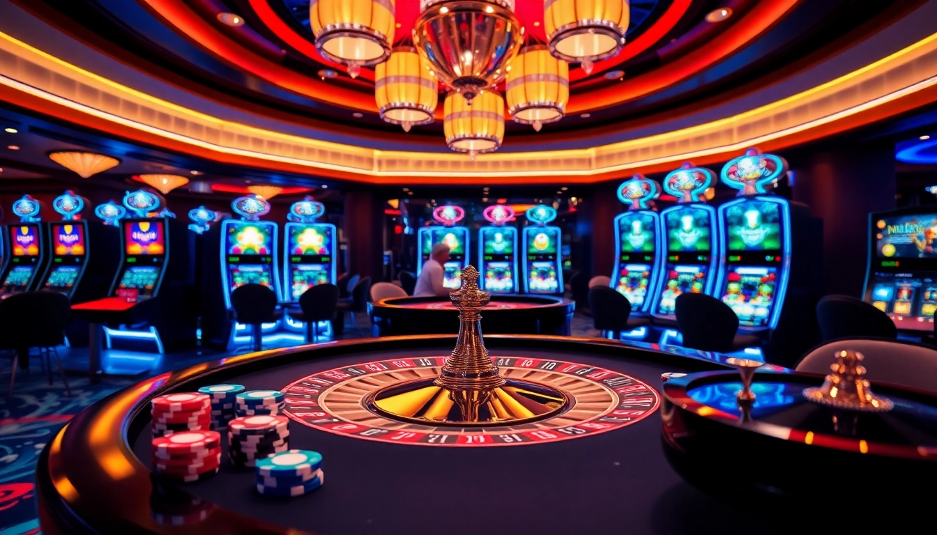 Hitclub casino gaming table featuring poker chips and roulette wheel, illuminating excitement.