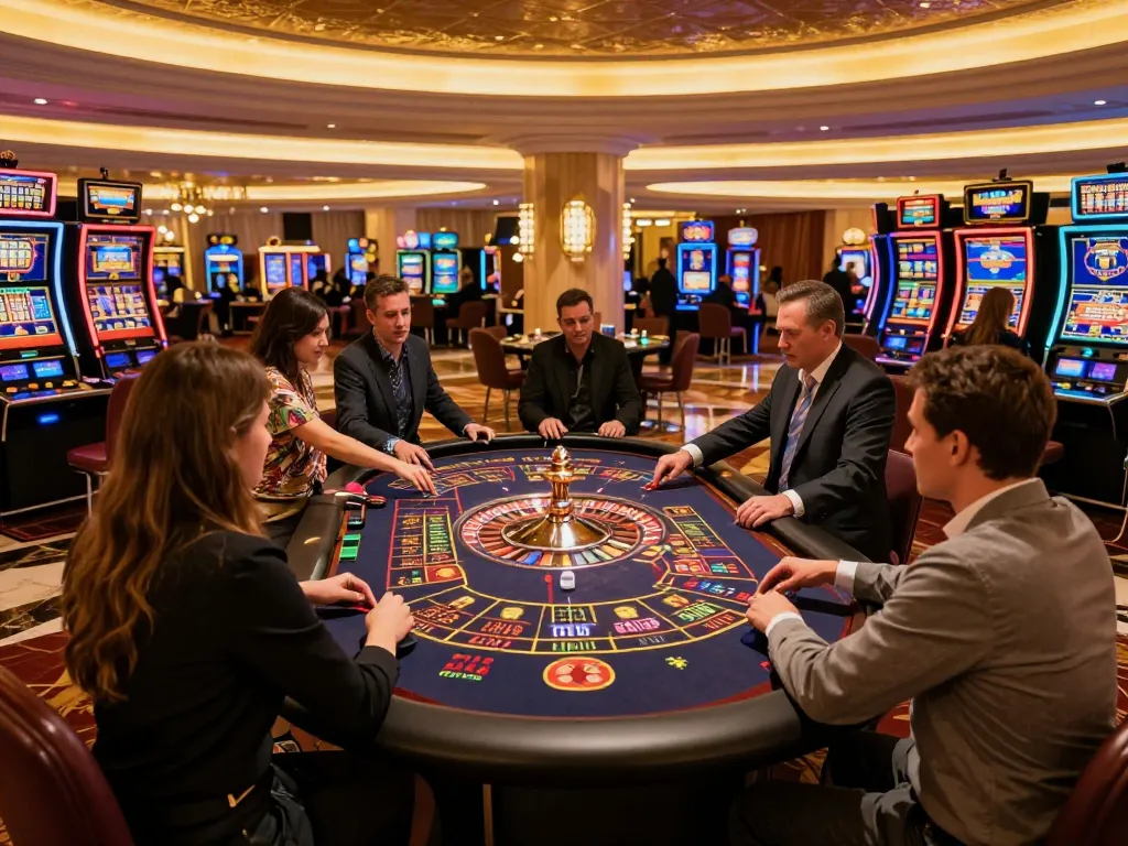 DOLA789 roulette game in progress with players eagerly placing bets, showcasing vibrant casino atmosphere and excitement.