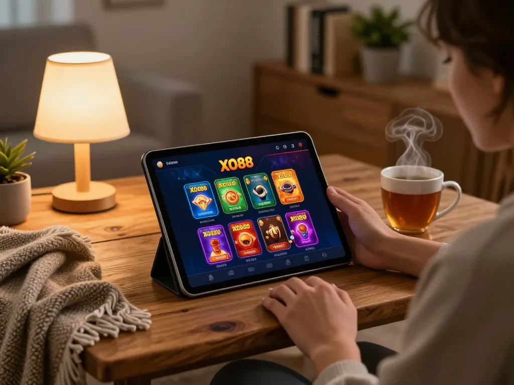Experience engaging gameplay on the XO88 casino app while relaxing at home.