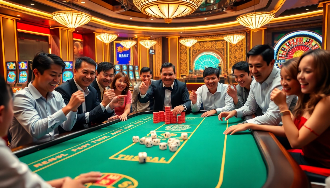 Tài Xỉu MD5 action at a luxurious casino table with players engaged in an exciting game.