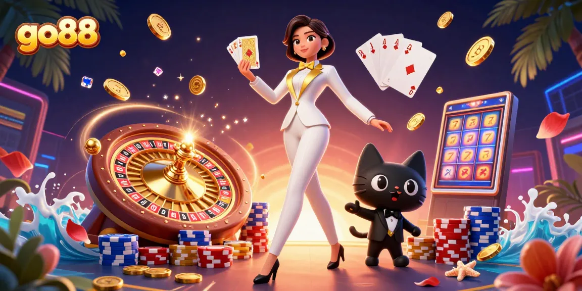 Engage in go88 gaming with vibrant 3D casino scene showcasing dynamic characters and sparkling elements.