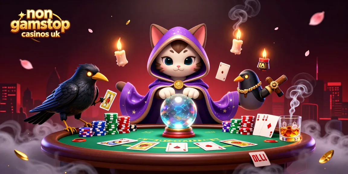 Engage with non gamstop casinos uk in a mystical 3D illustration filled with poker elements.