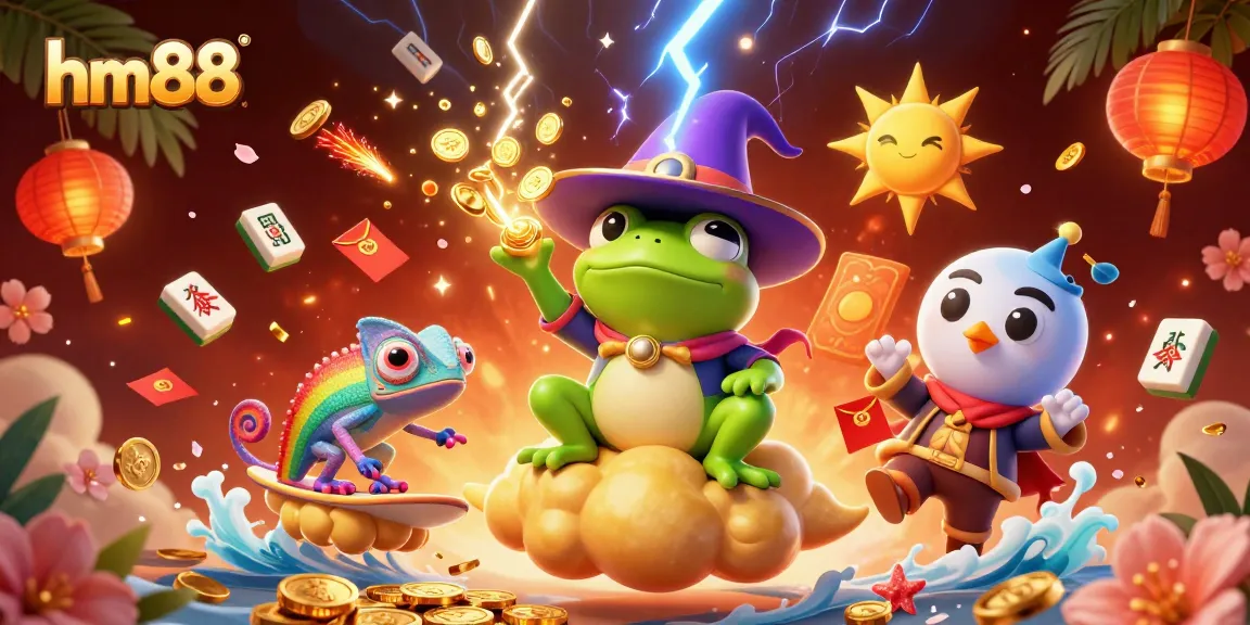 Spin the reels and enjoy the vibrant hm88 casino experience with animated characters and dazzling elements.