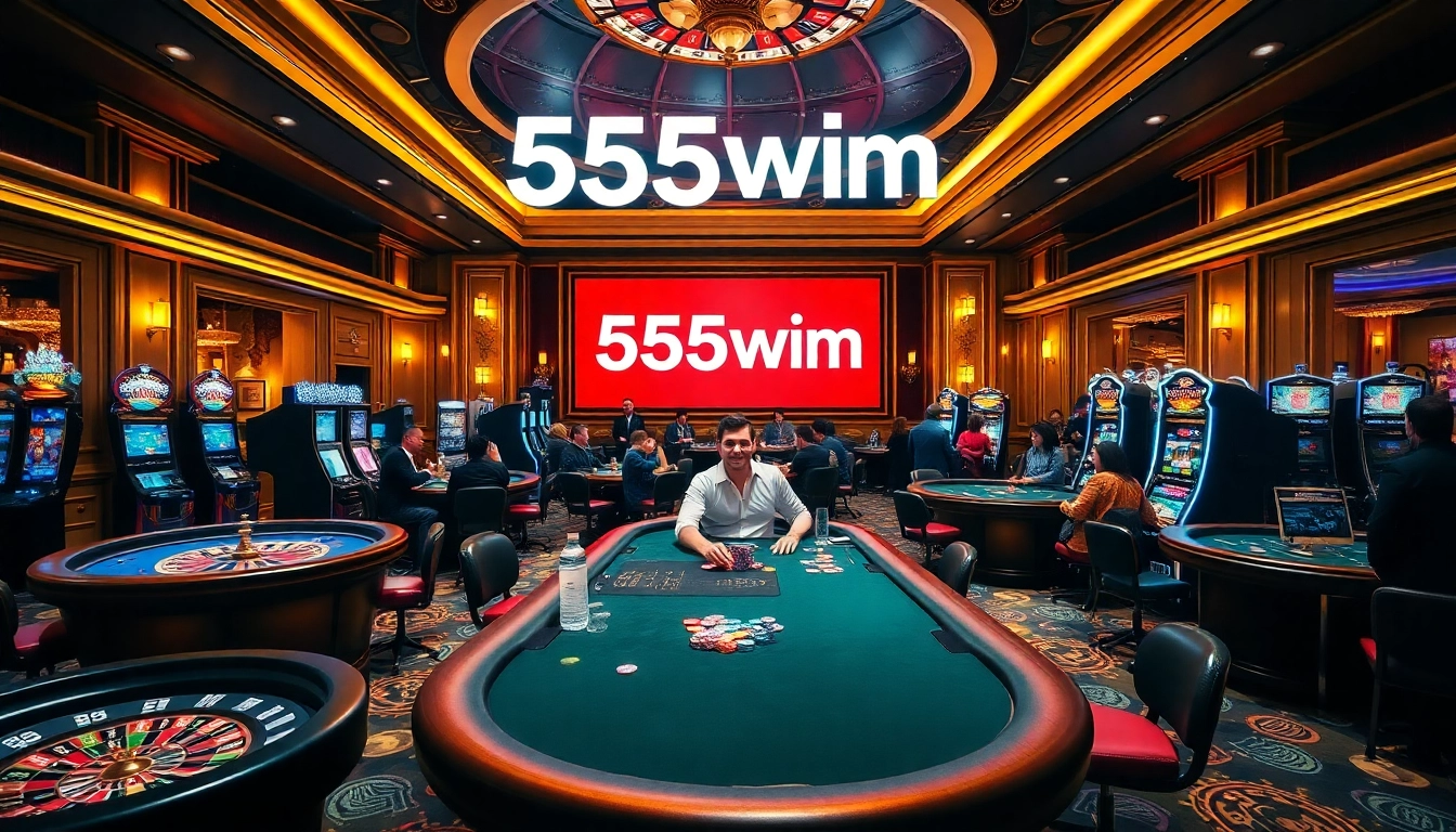 Experience excitement at 555wim casino with players immersed in thrilling gambling action.