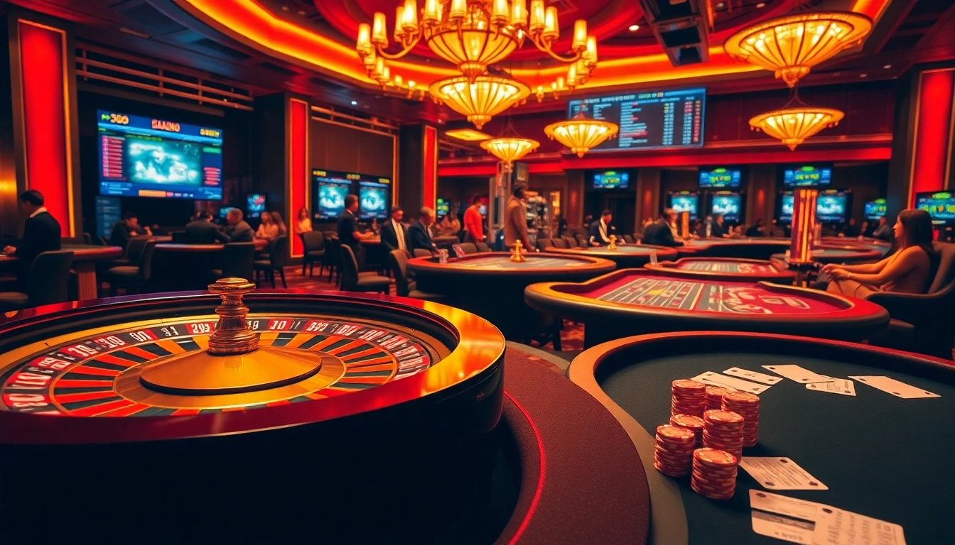 SODO casino scene featuring vibrant gaming tables, poker chips, and dynamic betting action.