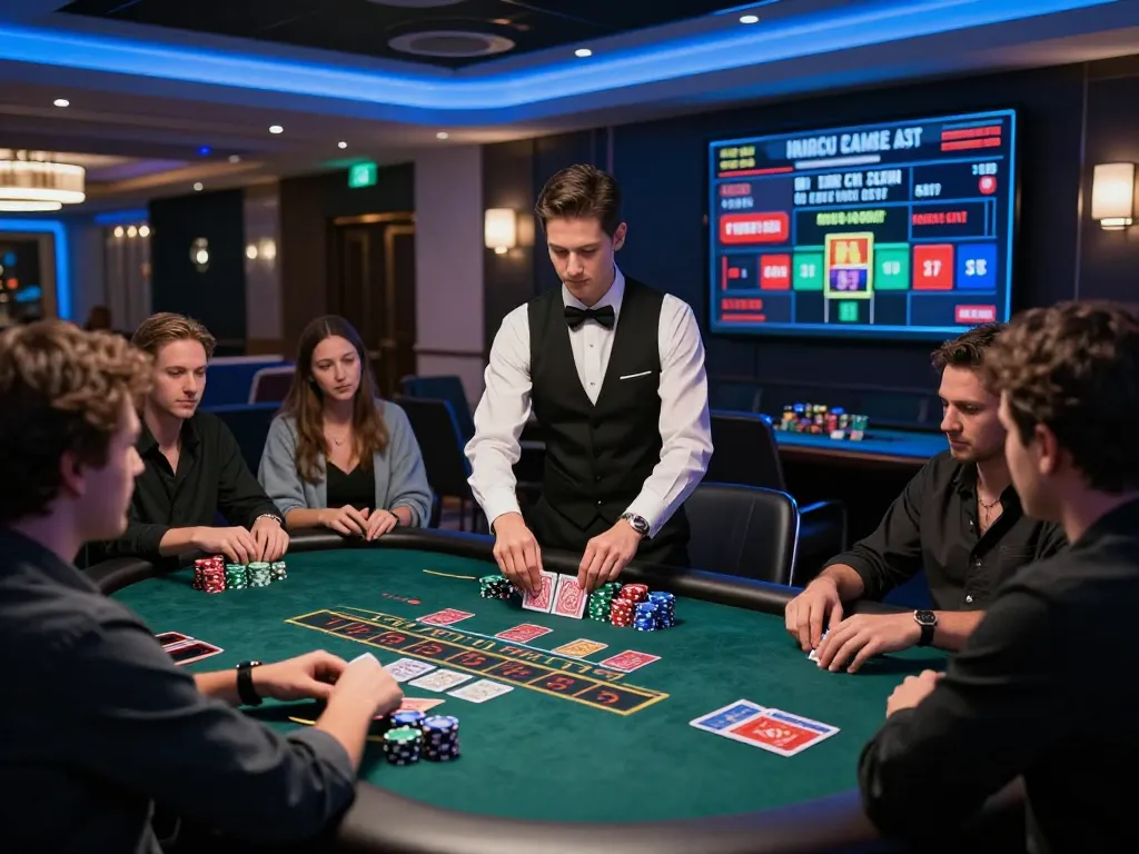 28betca players engaging at a live dealer blackjack game with a professional dealer.