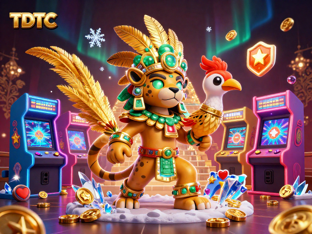 Engage with TDTC’s vibrant 3D illustration showcasing Mayan-inspired casino elements in an energetic scene.