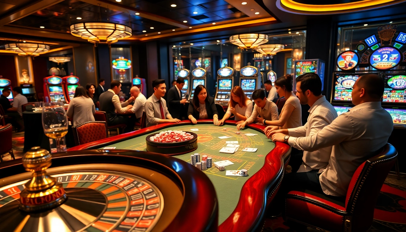 Engaging casino scene showcasing players and various games related to Nhà Cái 68VIP Có Uy Tín.