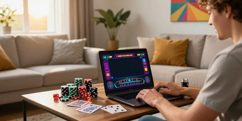 Engaging scene of a person enjoying online games at home, showcasing casino not on gamstop atmosphere.