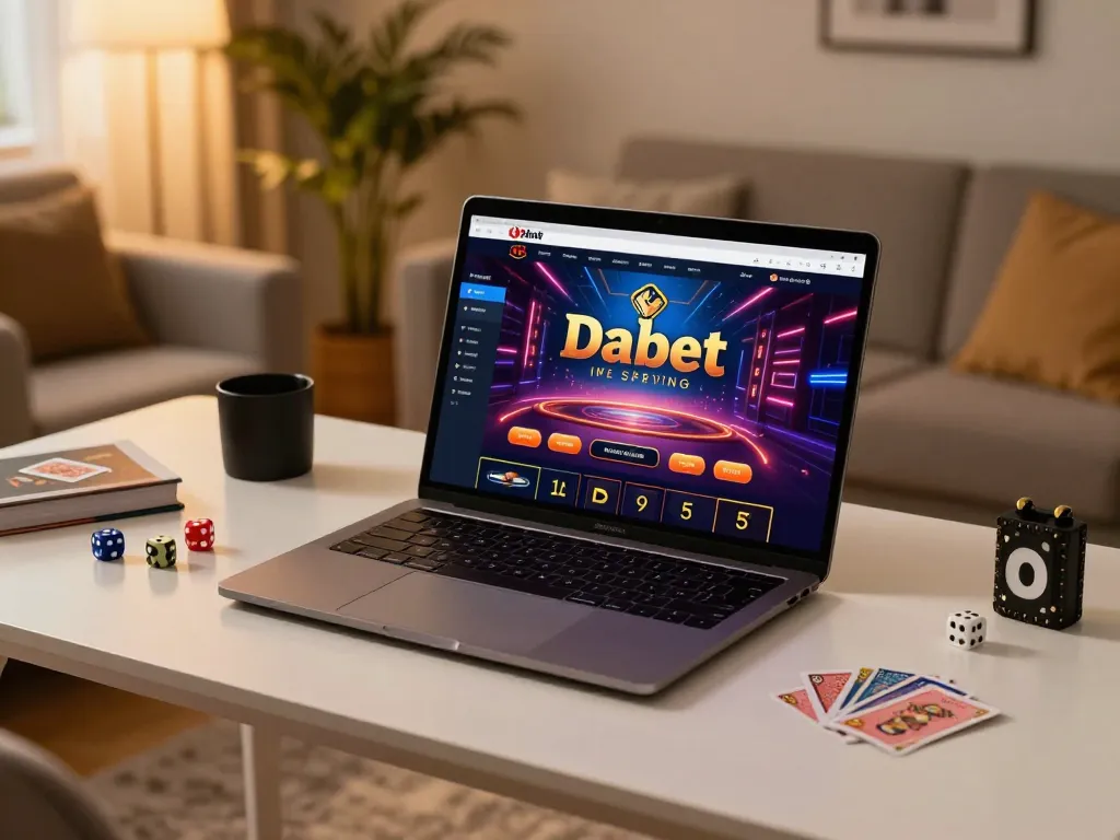 Dabet online gaming setup with engaging casino interface displayed on laptop screen.