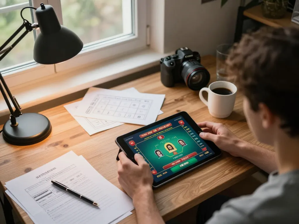 Engaging in strategic online gaming at home with Rikvip's casino interface on tablet