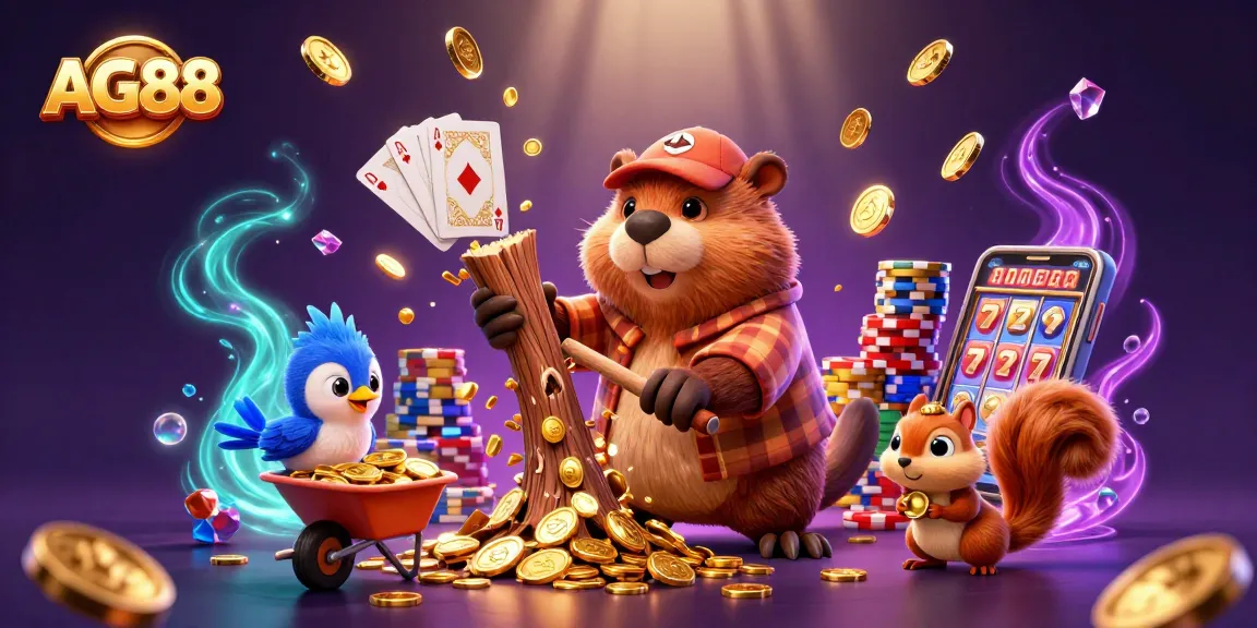Engage in the excitement of AG88 with a vivid scene of a beaver and friends collecting golden coins.