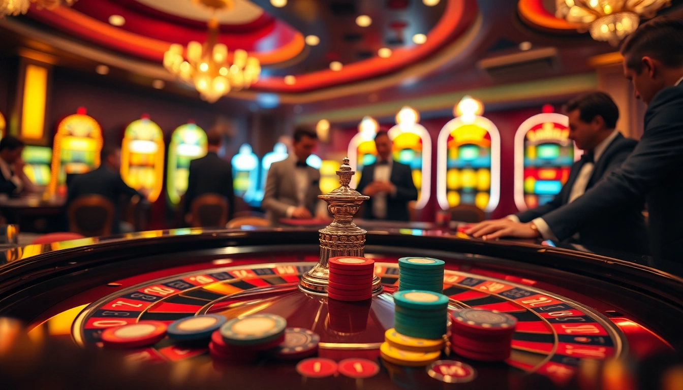Experience high-stakes action at RR88's vibrant casino table with colorful chips and eager players.