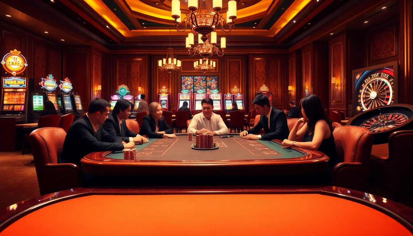 Experience the thrill of high-stakes gaming with poker action at https://go8.chat/ set against a luxurious casino backdrop.