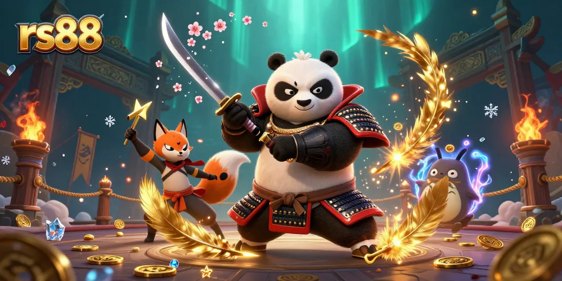 Experience dynamic gameplay at rs88 with a samurai panda and ninja fox in a thrilling casino setting.
