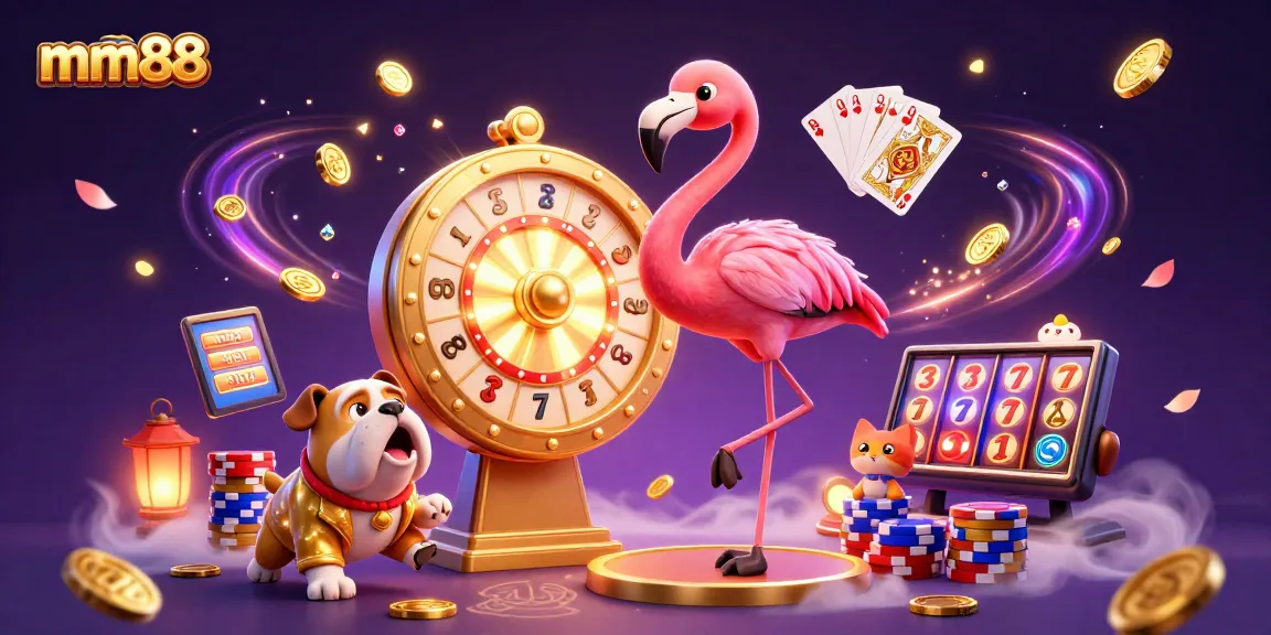 Spin to win big with mm88 as the flamingo host guides surrounded by riches and high-energy fun!