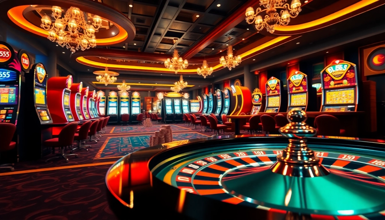 Experience the exhilarating atmosphere of BL555 with vibrant gaming tables and luxury decor.