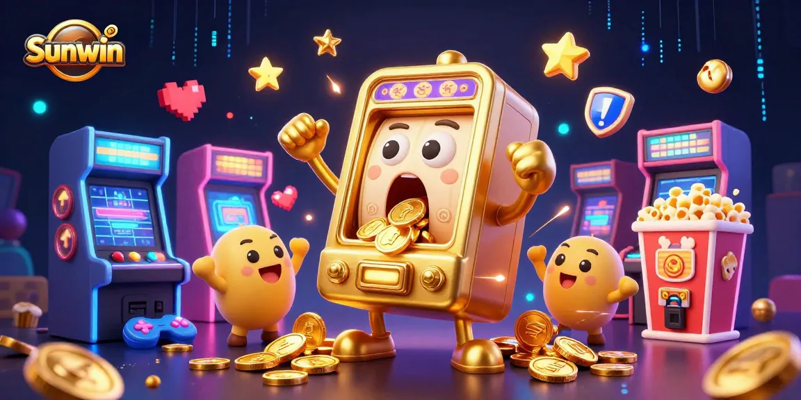 Win big with Sunwin's golden slot machine in a vibrant casino-themed scene.