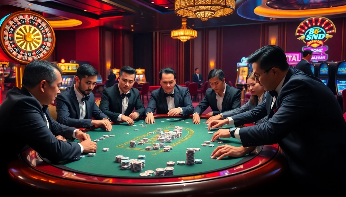 Exciting poker showdown at 888VND showcasing players immersed in strategy and skill.