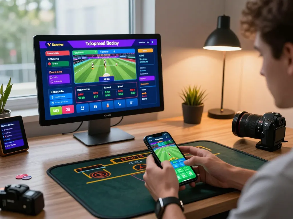 Engaged user betting on 78win app, showcasing vibrant online gaming setup