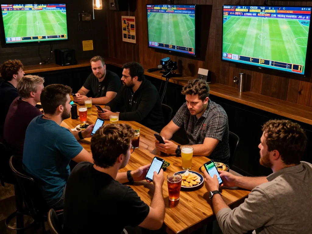Fans engaged in sports betting action on mobile apps during live matches at Nowgoal