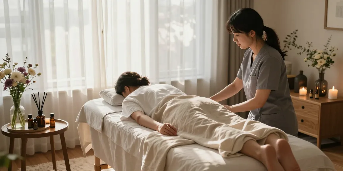 Enjoying a calming 강서구출장안마 session in a serene home setting with professional service.