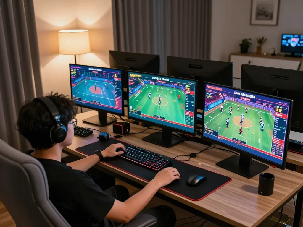 Watch Đá gà thomo matches live on multiple screens in a modern online gambling setup.