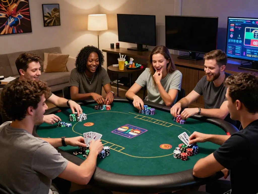 Friends enjoying a gaming night at an online casino not on gamstop