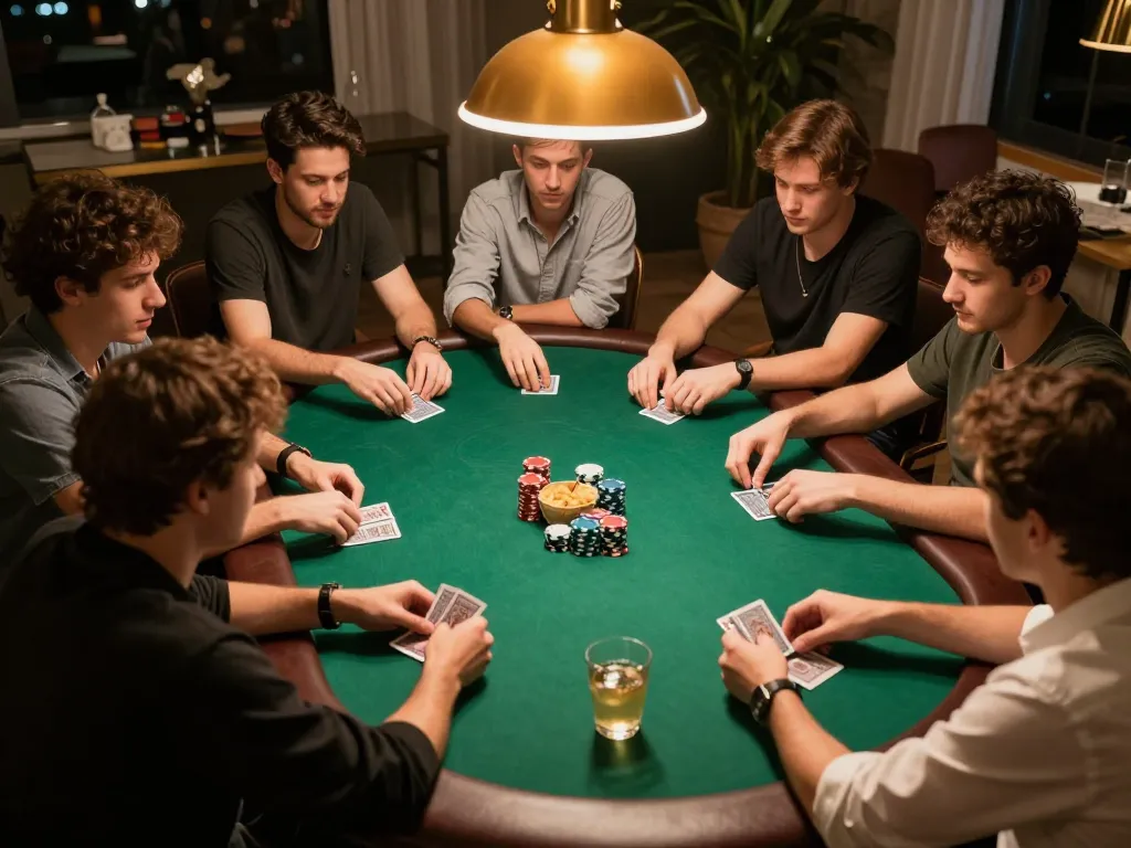 llwin players enjoying an engaging home poker night with chips and cards on table