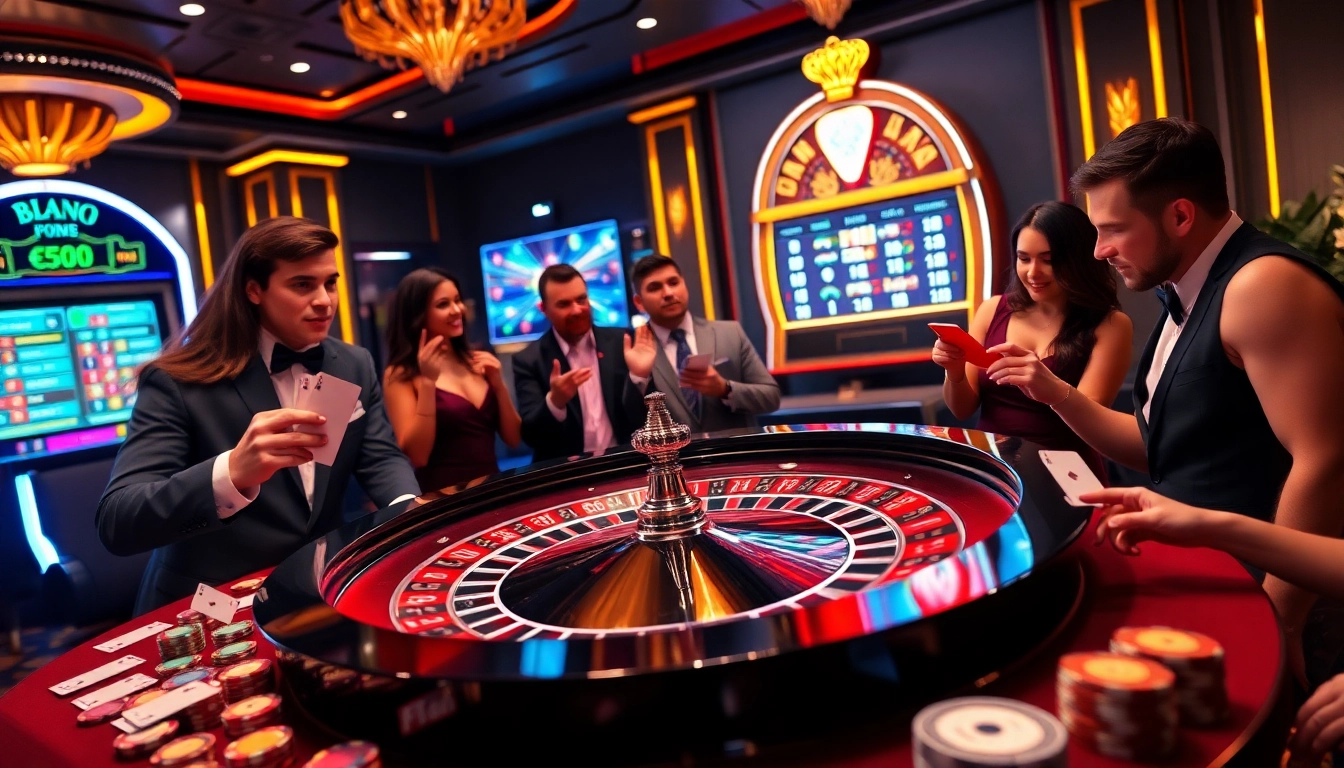 Players enjoying a thrilling game at https://bem88.com with vibrant roulette and casino elements.