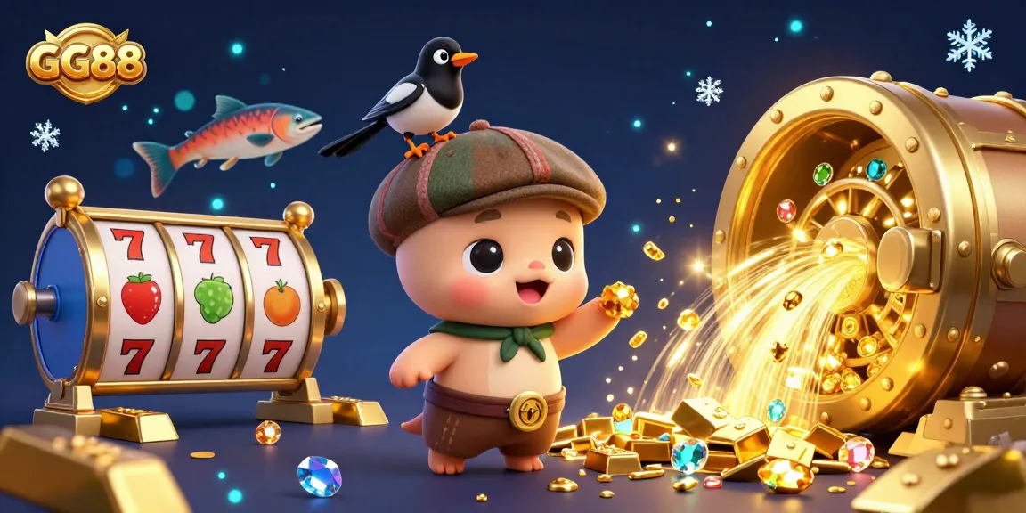 Experience the thrill of GG88 with playful casino elements, including slot games and gold treasures.