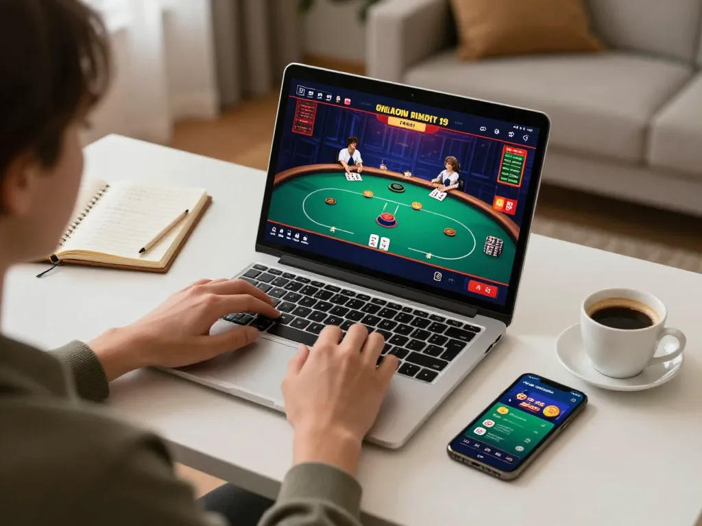 Engaging gambling session with BET168 on a laptop showcasing poker gameplay and betting strategies