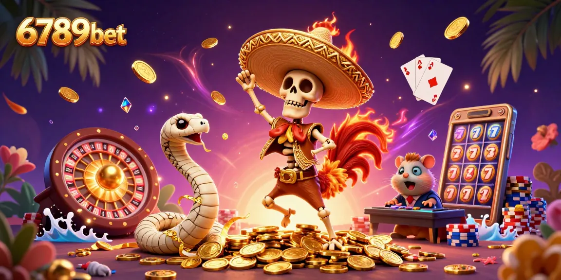 Join the excitement of 6789bet with a cartoon scene featuring vibrant characters celebrating gambling wins.