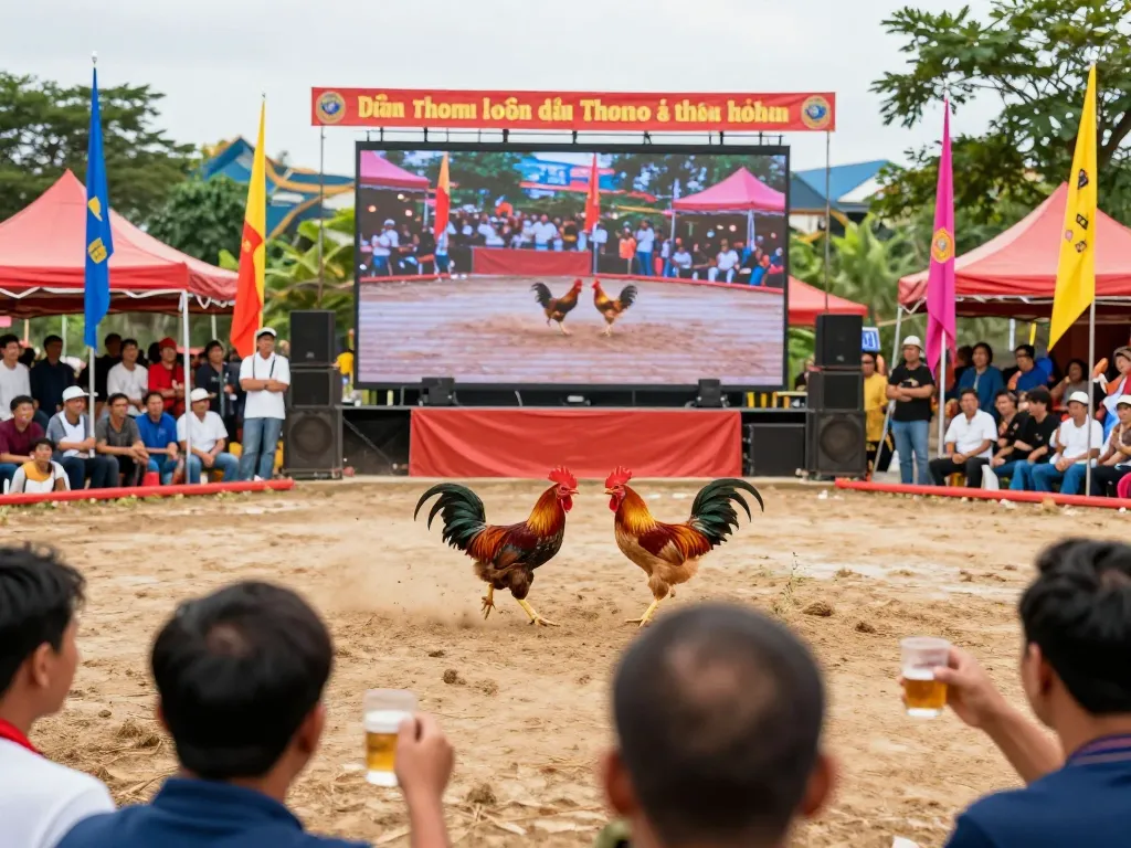 Trải nghiệm sự phấn khích của đá gà Thomo hôm nay với các trận đấu trực tiếp được xem tại một sân khấu ngoài trời sống động.