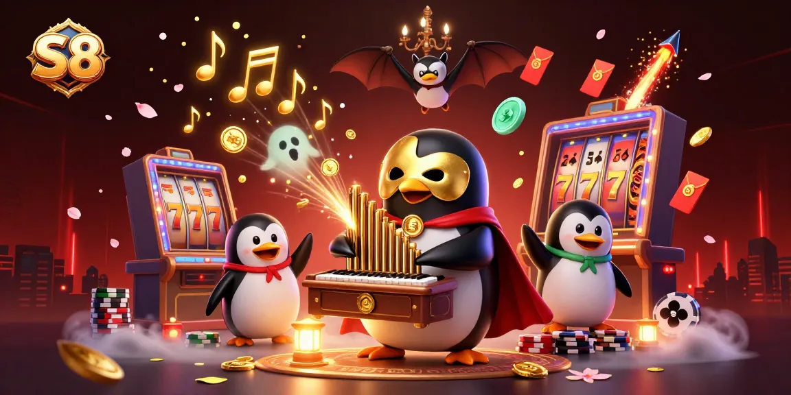 Experience S8's thrilling casino action with vibrant slot reels, golden coins, and a lively atmosphere.